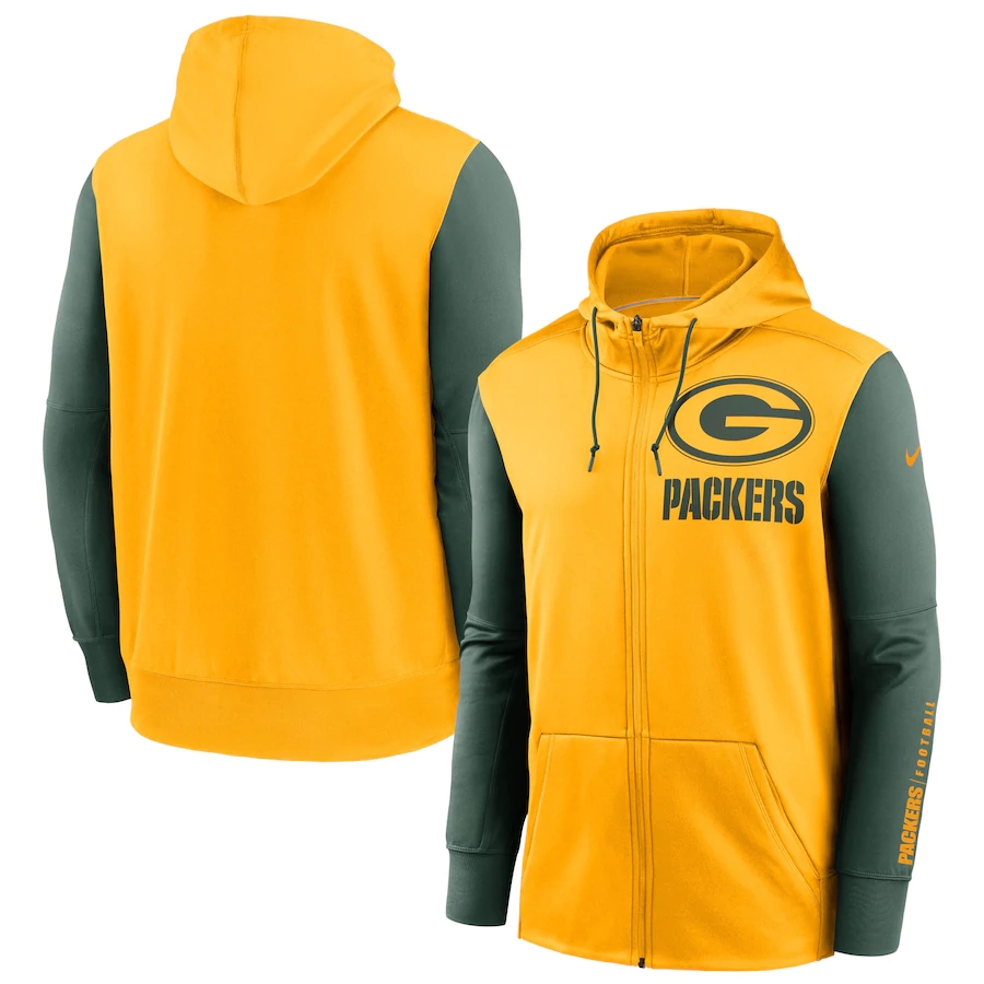 Green Bay Packers Gold Green Fan Gear Mascot Performance Full-Zip Hoodie cheap jerseys for sale - CheapJerseys.Shop