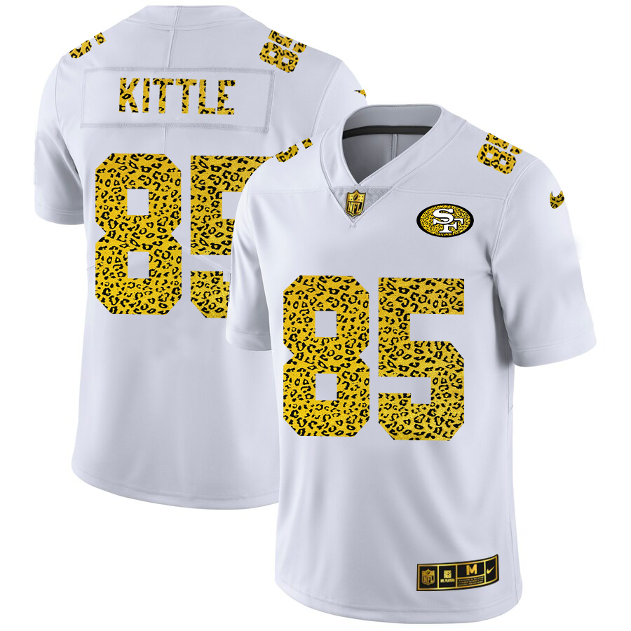 San Francisco 49ers #85 George Kittle Men's Flocked Leopard Print Vapor Limited Jersey White cheap jerseys for sale - CheapJerseys.Shop