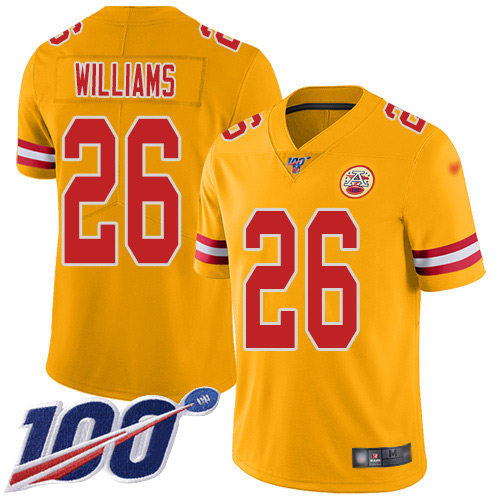 Kansas City Chiefs #26 Damien Williams Gold Youth Stitched Limited Inverted Legend 100th Season Jersey Youth cheap jerseys for sale - CheapJerseys.Shop