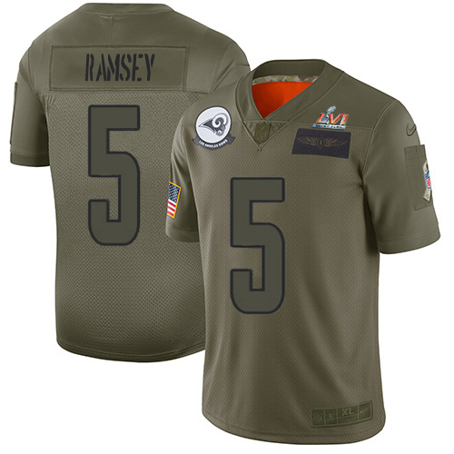 Rams #5 Jalen Ramsey Camo Super Bowl LVI Patch Men's Stitched Limited 2019 Salute To Service Jersey cheap jerseys for sale - CheapJerseys.Shop