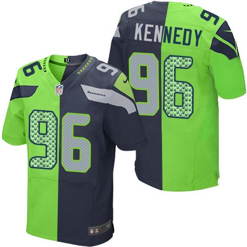 Seattle Seahawks #96 Cortez Kennedy Steel Blue/Green Men's Stitched Elite Split Jersey Men's cheap jerseys for sale - CheapJerseys.Shop