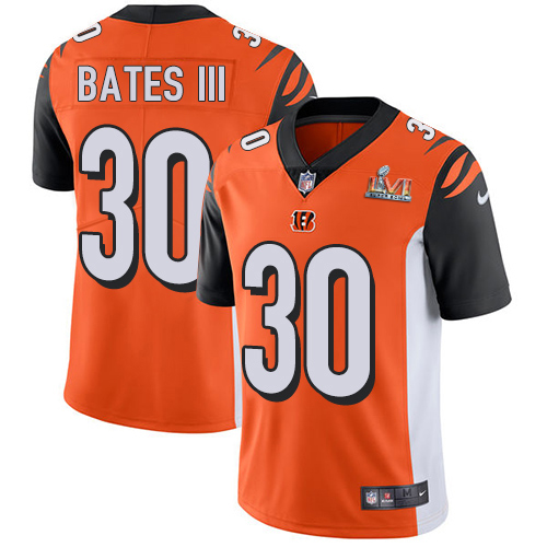 Bengals #30 Jessie Bates Orange Alternate Super Bowl LVI Patch Men's Stitched Vapor Untouchable Limited Jersey cheap jerseys for sale - CheapJerseys.Shop