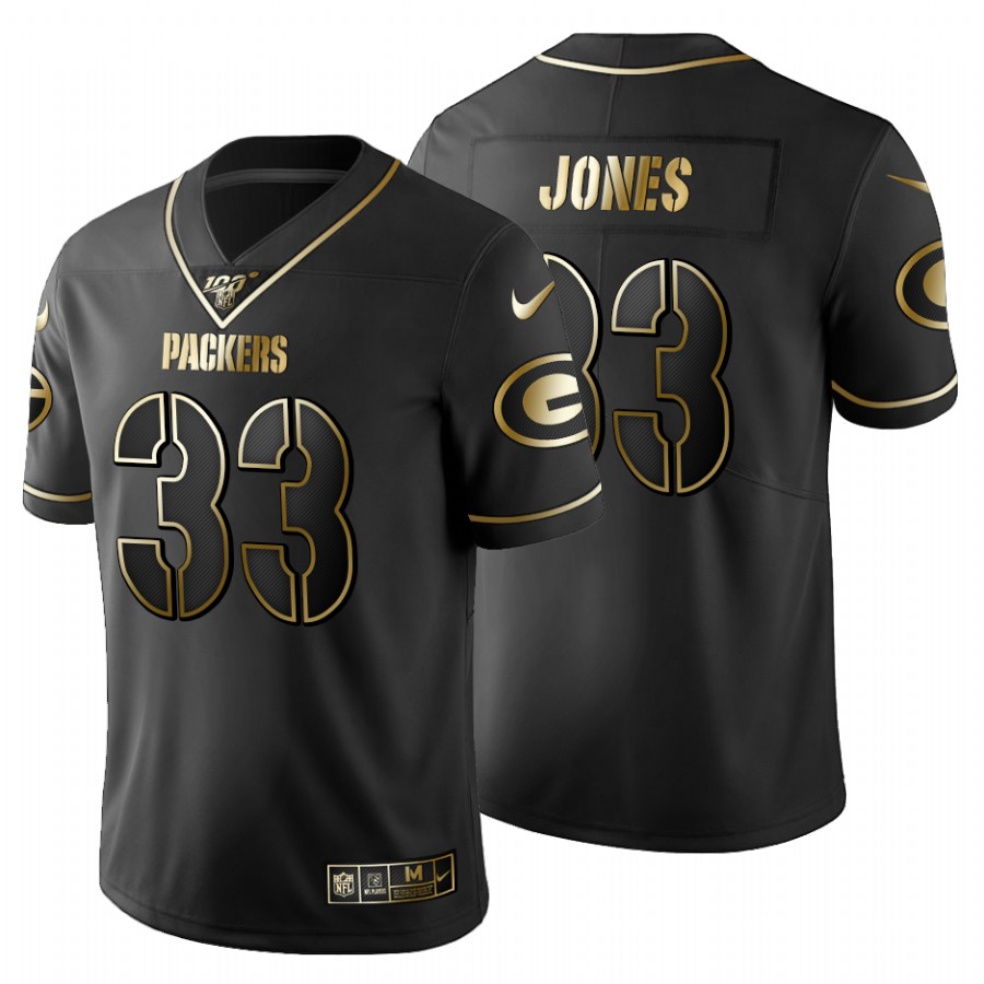 Green Bay Packers #33 Aaron Jones Men's Black Golden Limited 100 Jersey cheap jerseys for sale - CheapJerseys.Shop