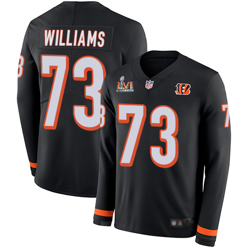 Cincinnati Bengals #73 Jonah Williams Black Team Color Super Bowl LVI Patch Men's Stitched Limited Therma Long Sleeve Jersey Men's cheap jerseys for sale - CheapJerseys.Shop