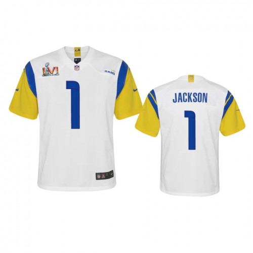 Los Angeles Los Angeles Rams #1 Desean Jackson Youth Super Bowl LVI Patch Alternate Game Jersey - White Youth cheap jerseys for sale - CheapJerseys.Shop