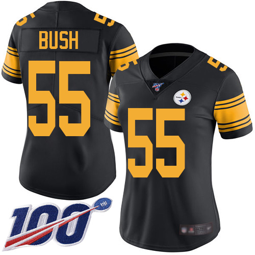 Pittsburgh Steelers #55 Devin Bush Black Women's Stitched Limited Rush 100th Season Jersey Womens cheap jerseys for sale - CheapJerseys.Shop