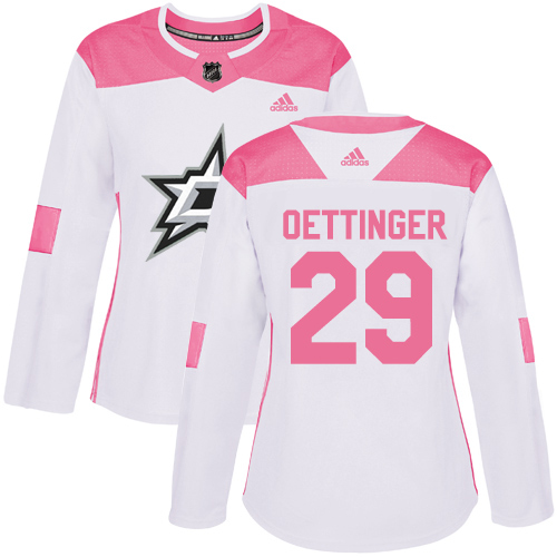 Dallas Stars #29 Jake Oettinger White/Pink Authentic Fashion Women's Stitched Jersey Womens cheap jerseys for sale - CheapJerseys.Shop