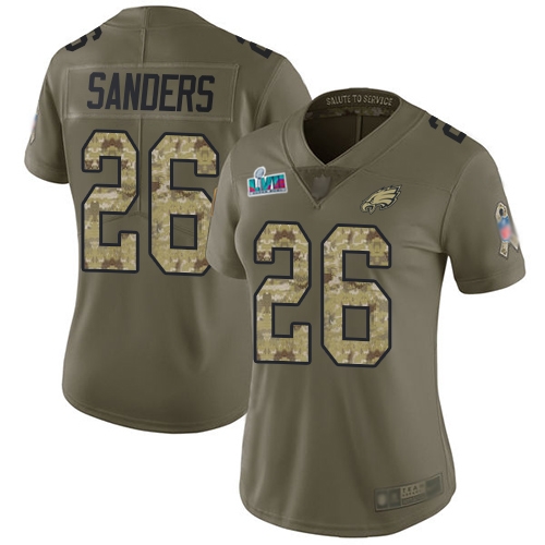 Eagles #26 Miles Sanders Olive/Camo Super Bowl LVII Patch Women's Stitched Limited 2017 Salute To Service Jersey cheap jerseys for sale - CheapJerseys.Shop