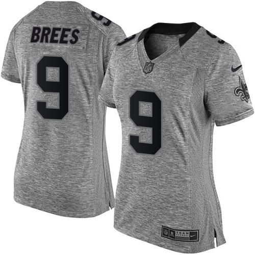 Saints #9 Drew Brees Gray Women's Stitched Limited Gridiron Gray Jersey cheap jerseys for sale - CheapJerseys.Shop