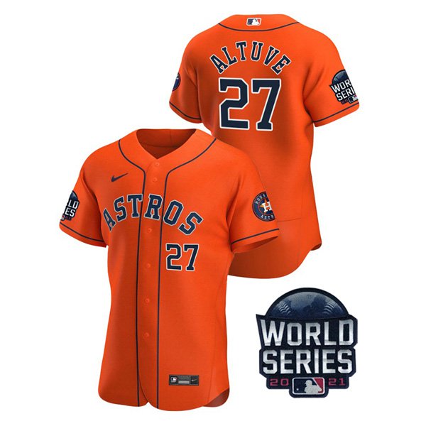 Houston Astros #27 Jose Altuve Men's 150th Anniversary 2021 World Series Authentic Jersey - Orange cheap jerseys for sale - CheapJerseys.Shop