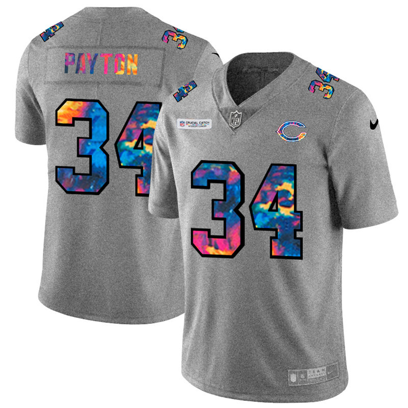 Chicago Bears #34 Walter Payton Men's Multi-Color 2020 Crucial Catch Jersey Greyheather cheap jerseys for sale - CheapJerseys.Shop
