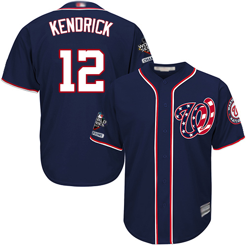 Washington Nationals #12 Howie Kendrick Navy Blue Cool Base 2019 World Series Champions Stitched Jersey Men's cheap jerseys for sale - CheapJerseys.Shop