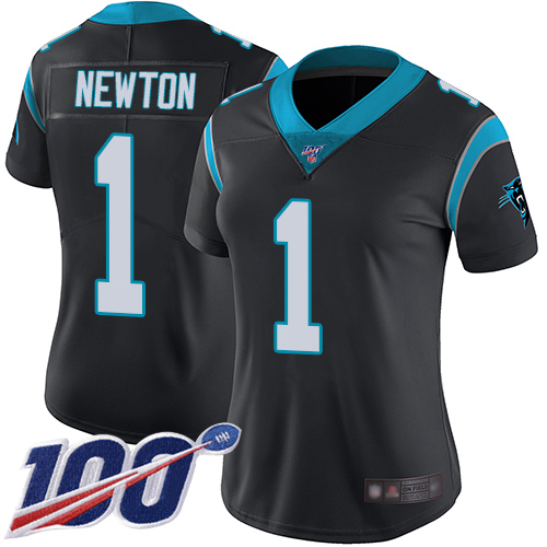 Carolina Panthers #1 Cam Newton Black Team Color Women's Stitched 100th Season Vapor Limited Jersey Womens cheap jerseys for sale - CheapJerseys.Shop