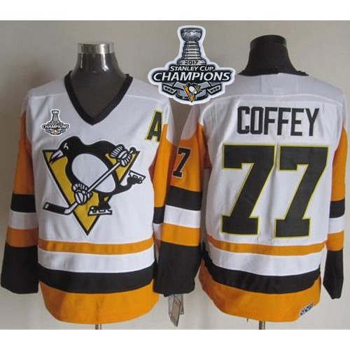Pittsburgh Penguins #77 Paul Coffey White/Black CCM Throwback 2017 Stanley Cup Finals Champions Stitched Jersey Men's cheap jerseys for sale - CheapJerseys.Shop