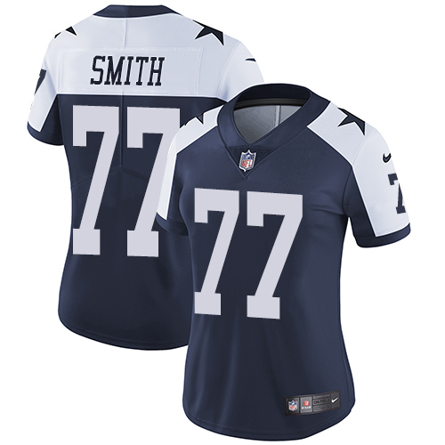 Dallas Cowboys #77 Tyron Smith Navy Blue Thanksgiving Women's Stitched Vapor Untouchable Limited Throwback Jersey Womens cheap jerseys for sale - CheapJerseys.Shop
