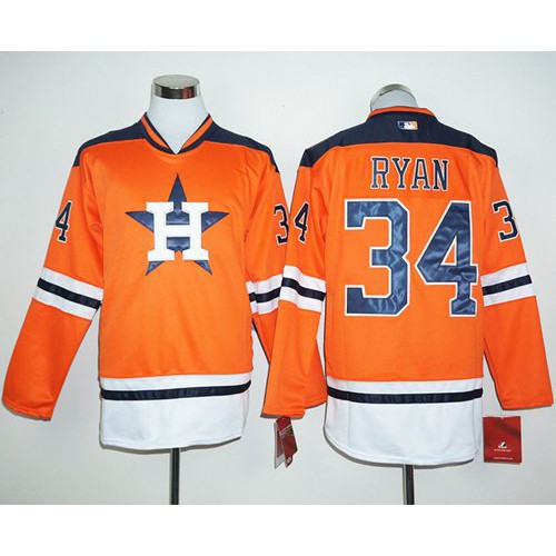 Houston Astros #34 Nolan Ryan Orange Long Sleeve Stitched Jersey Men's cheap jerseys for sale - CheapJerseys.Shop
