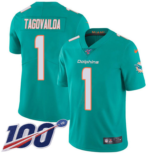 Dolphins #1 Tua Tagovailoa Aqua Green Team Color Youth Stitched 100th Season Vapor Untouchable Limited Jersey cheap jerseys for sale - CheapJerseys.Shop