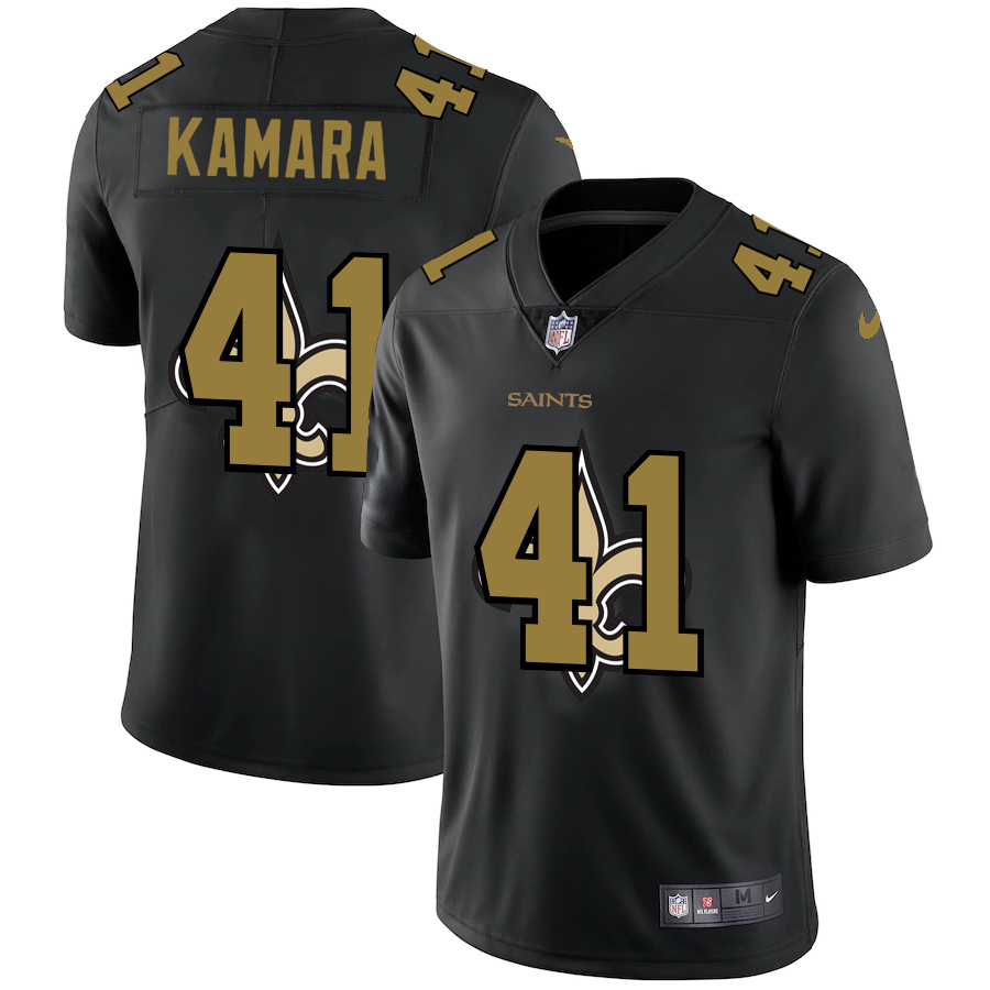 New Orleans Saints #41 Alvin Kamara Men's Team Logo Dual Overlap Limited Jersey Black cheap jerseys for sale - CheapJerseys.Shop