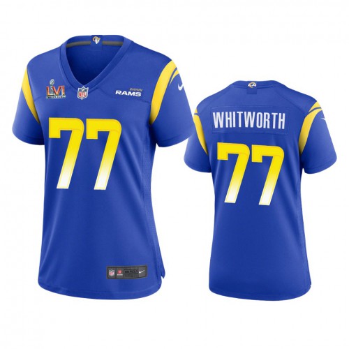 Los Angeles Los Angeles Rams #77 Andrew Whitworth Women's Super Bowl LVI Patch Game Jersey - Royal Womens cheap jerseys for sale - CheapJerseys.Shop