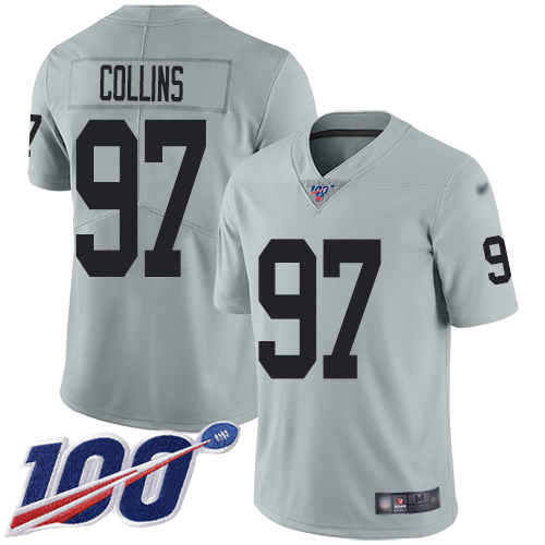 Las Vegas Raiders #97 Maliek Collins Silver Men's Stitched Limited Inverted Legend 100th Season Jersey Men's cheap jerseys for sale - CheapJerseys.Shop
