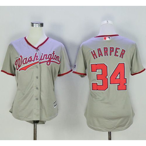 Washington Nationals #34 Bryce Harper Grey Women's Road Stitched Jersey Womens cheap jerseys for sale - CheapJerseys.Shop