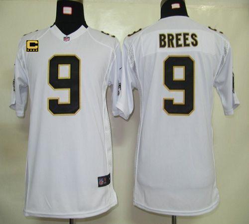 Saints #9 Drew Brees White With C Patch Youth Stitched Elite Jersey cheap jerseys for sale - CheapJerseys.Shop