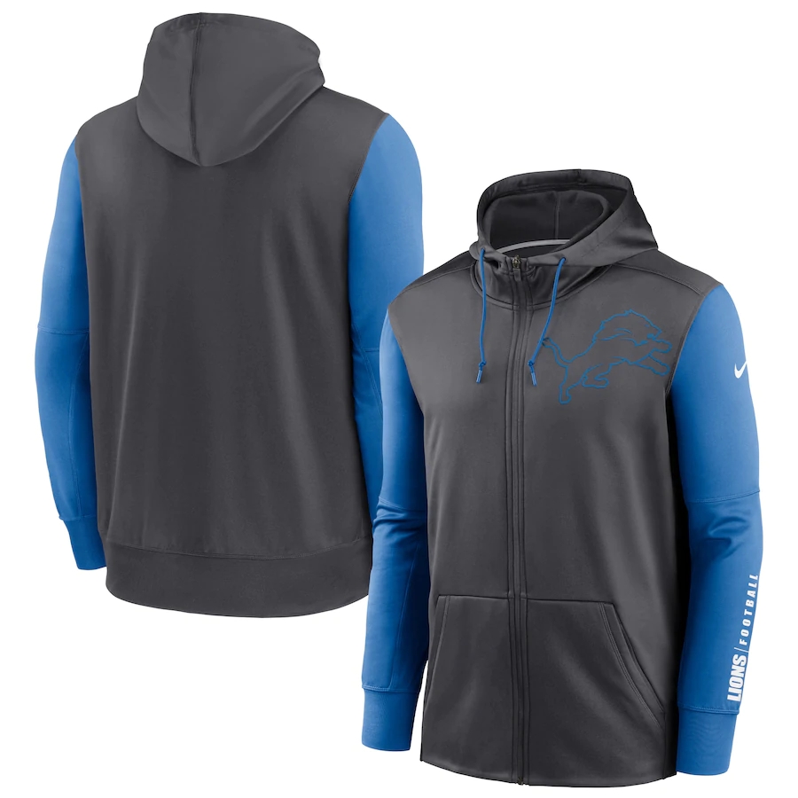 Detroit Lions Charcoal Blue Fan Gear Mascot Performance Full-Zip Hoodie cheap jerseys for sale - CheapJerseys.Shop