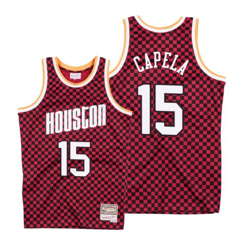 Mitchell & Ness Houston Rockets #15 Clint Capela Red Checkerboard HWC Throwback Jersey Mens cheap jerseys for sale - CheapJerseys.Shop
