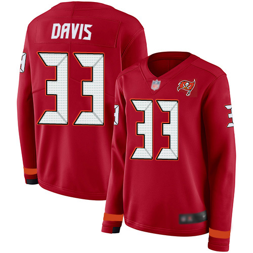 Tampa Bay Buccaneers #33 Carlton Davis III Red Team Color Women's Stitched Limited Therma Long Sleeve Jersey Womens cheap jerseys for sale - CheapJerseys.Shop