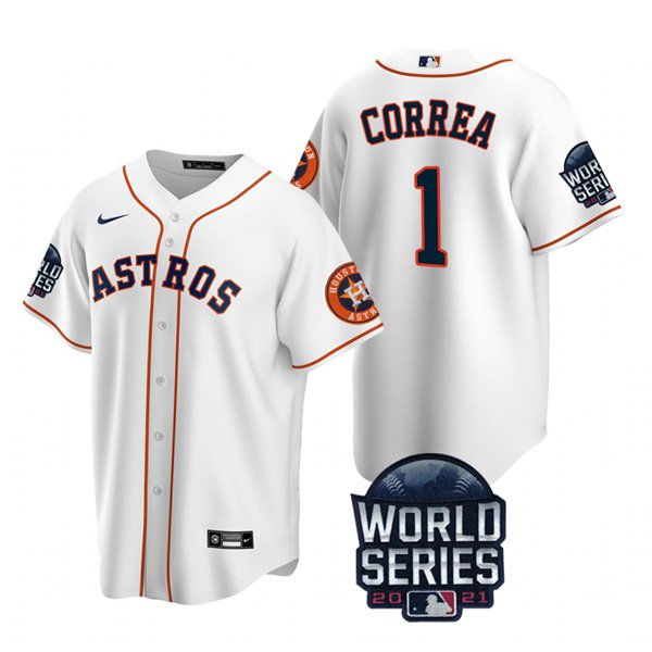 Houston Astros #1 Carlos Correa Men's 150th Anniversary 2021 World Series Game Jersey - White cheap jerseys for sale - CheapJerseys.Shop