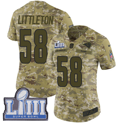 Los Angeles Rams #58 Cory Littleton Camo Super Bowl LIII Bound Women's Stitched Limited 2018 Salute to Service Jersey Womens cheap jerseys for sale - CheapJerseys.Shop