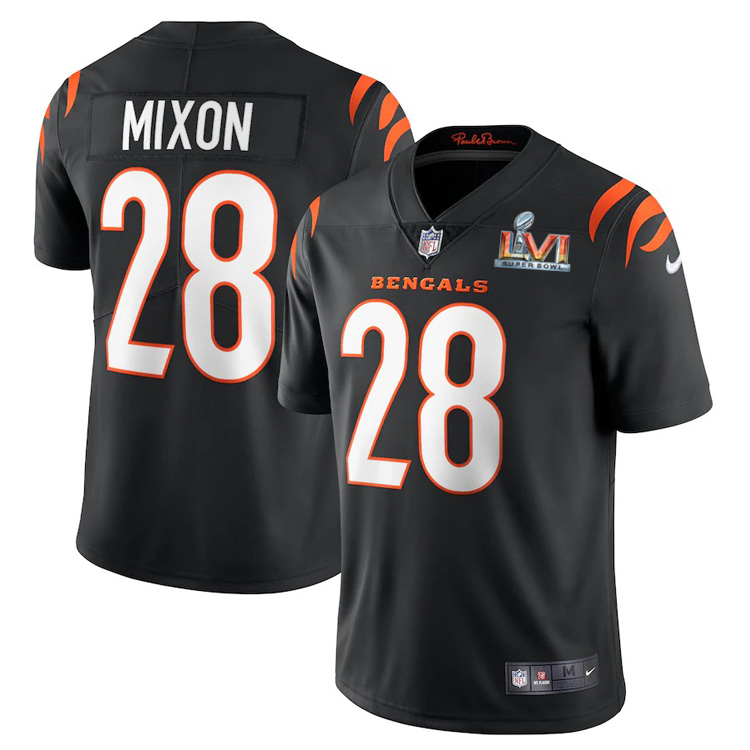 Cincinnati Bengals #28 Joe Mixon Black Super Bowl LVI Patch Youth Vapor Limited Jersey cheap jerseys for sale - CheapJerseys.Shop