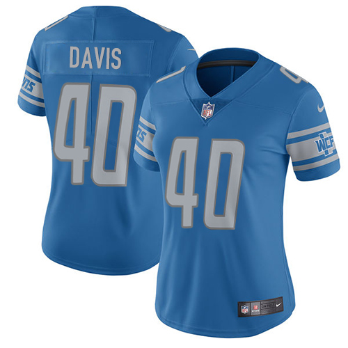 Detroit Lions #40 Jarrad Davis Light Blue Team Color Women's Stitched Vapor Untouchable Limited Jersey Womens cheap jerseys for sale - CheapJerseys.Shop