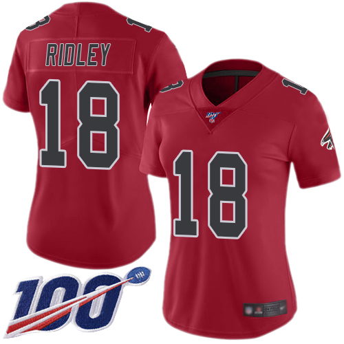 Falcons #18 Calvin Ridley Red Women's Stitched Limited Rush 100th Season Jersey cheap jerseys for sale - CheapJerseys.Shop