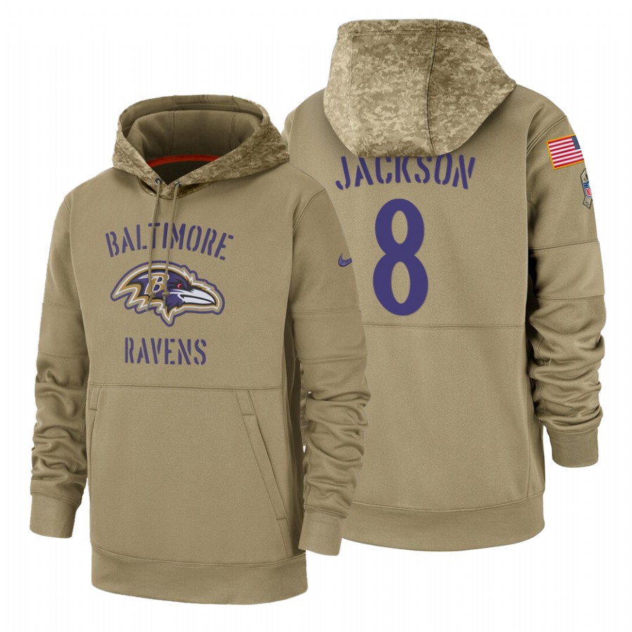 Baltimore Ravens #8 Lamar Jackson Tan 2019 Salute To Service Name & Number Sideline Therma Pullover Hoodie cheap jerseys for sale - CheapJerseys.Shop