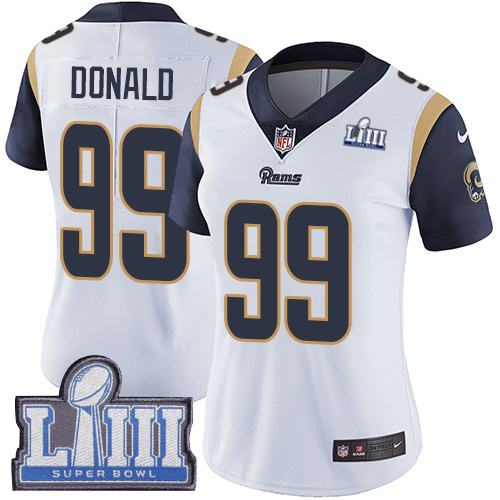 Rams #99 Aaron Donald White Super Bowl LIII Bound Women's Stitched Vapor Untouchable Limited Jersey cheap jerseys for sale - CheapJerseys.Shop