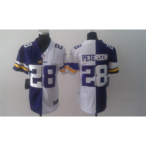 Minnesota Vikings #28 Adrian Peterson Purple/White Women's Stitched Elite Split Jersey Womens cheap jerseys for sale - CheapJerseys.Shop