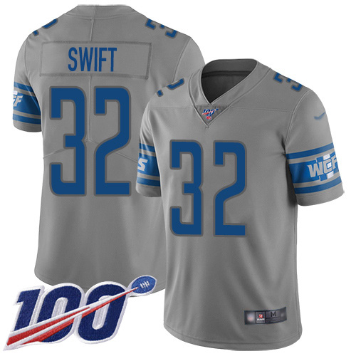 Detroit Lions #32 D'Andre Swift Gray Youth Stitched Limited Inverted Legend 100th Season Jersey Youth cheap jerseys for sale - CheapJerseys.Shop
