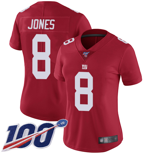 Giants #8 Daniel Jones Red Alternate Women's Stitched 100th Season Vapor Limited Jersey cheap jerseys for sale - CheapJerseys.Shop