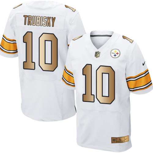 Steelers #10 Mitchell Trubisky White Men's Stitched Elite Gold Jersey cheap jerseys for sale - CheapJerseys.Shop