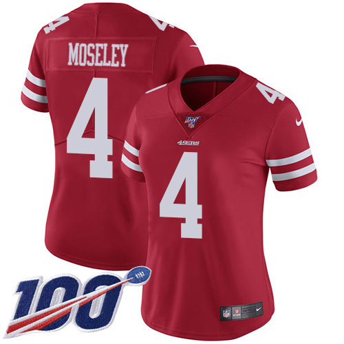 San Francisco 49ers #4 Emmanuel Moseley Red Team Color Women's Stitched 100th Season Vapor Limited Jersey Womens cheap jerseys for sale - CheapJerseys.Shop