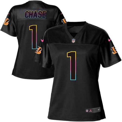 Bengals #1 Ja'Marr Chase Black Women's Fashion Game Jersey cheap jerseys for sale - CheapJerseys.Shop