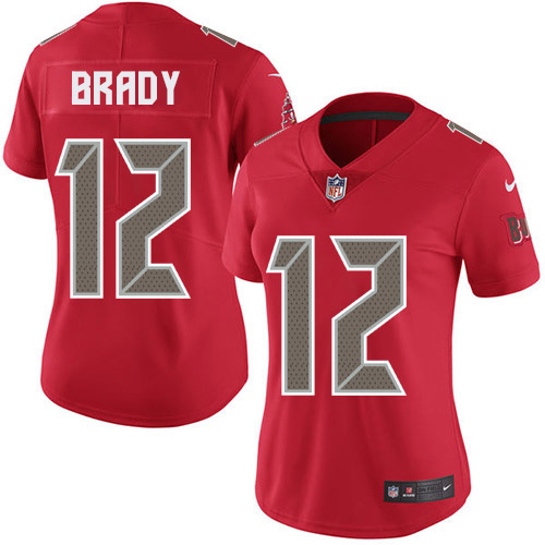 Buccaneers #12 Tom Brady Red Women's Stitched Limited Rush Jersey cheap jerseys for sale - CheapJerseys.Shop