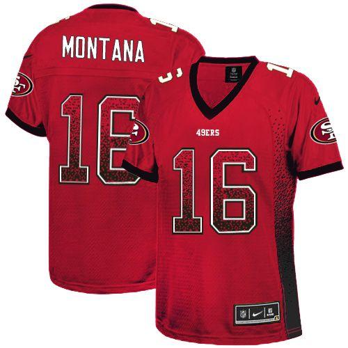 49ers #16 Joe Montana Red Team Color Women's Stitched Elite Drift Fashion Jersey cheap jerseys for sale - CheapJerseys.Shop