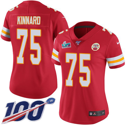 Chiefs #75 Darian Kinnard Red Team Color Super Bowl LVII Patch Women's Stitched 100th Season Vapor Limited Jersey cheap jerseys for sale - CheapJerseys.Shop