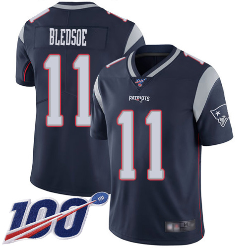 New England Patriots #11 Drew Bledsoe Navy Blue Team Color Men's Stitched 100th Season Vapor Limited Jersey Men's cheap jerseys for sale - CheapJerseys.Shop