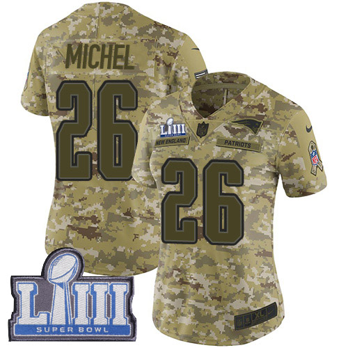 New England Patriots #26 Sony Michel Camo Super Bowl LIII Bound Women's Stitched Limited 2018 Salute to Service Jersey Womens cheap jerseys for sale - CheapJerseys.Shop