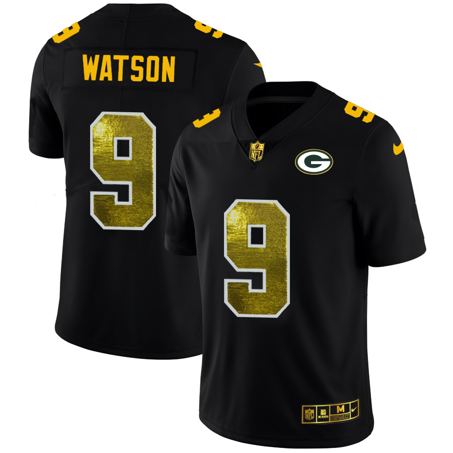 Green Bay Packers #9 Christian Watson Men's Black Golden Sequin Vapor Limited Jersey cheap jerseys for sale - CheapJerseys.Shop