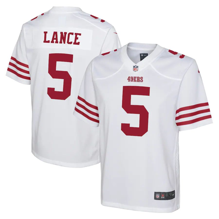 San Francisco 49ers #5 Trey Lance White Youth 2022-23 Game Jersey cheap jerseys for sale - CheapJerseys.Shop