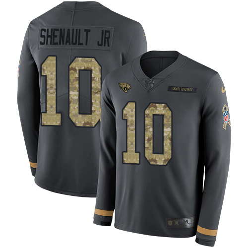 Jacksonville Jaguars #10 Laviska Shenault Jr. Anthracite Salute to Service Men's Stitched Limited Therma Long Sleeve Jersey Men's cheap jerseys for sale - CheapJerseys.Shop